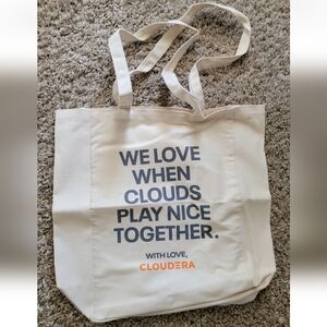 Cloudera Women's Canvas We Love When Clouds Play Nice Together 14×14 Tote Bag